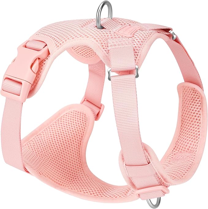 No Pull Dog Harness for Small Medium Large Dogs - Adjustable 2 Layer Mesh Dog Vest with Dual Clip, Escape Proof, Quick Release, Lightweight Breathable Mesh for Walking Hiking (Light Pink,S)