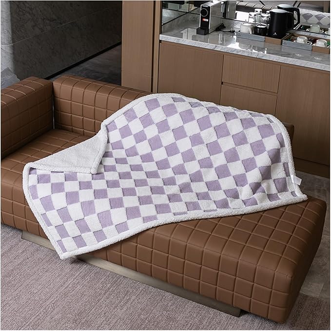 Waterproof Pet Blanket,Dog Bed Covers Couch Sofa Stylish Jacquard Pets Throw Blankets for Puppy Cats Washable Reversible Furniture Protection Covers (Purple Check,S)
