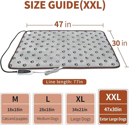 GOLOPET Extra Large Dog Heating Pad 47x30 in with Smart Thermostat Switch and Power Line Protection Tube,Obtained MET and UL Dual Certification,Waterproof Pet Heating pad-Paw Print