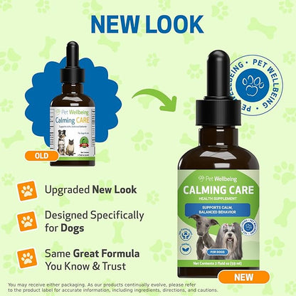 Pet Wellbeing Calming Care for Dogs - Vet-Formulated Holistic Behavior Support - Emotional Balance, Stress Care - Ashwagandha & Holy Basil Adaptogen Blend - Liquid Supplement 2 oz (59ml)