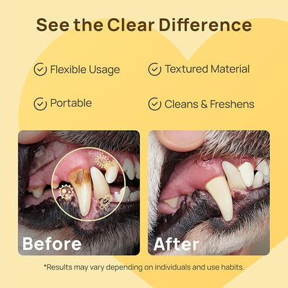 HICC Pet Teeth Cleaning Wipes for Dogs & Cats, Vet-Recommended Remove Bad Breath & Plaque & Tartar Buildup, Dog Tooth Brushing Kit, Dog Breath Freshener, Dogs Toothbrush & Toothpaste Alternatives