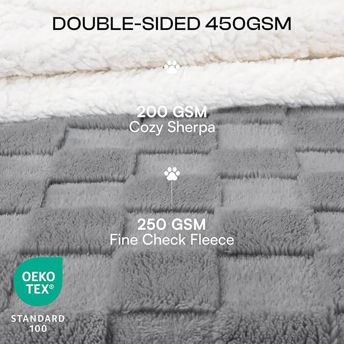 Luciphia Waterproof Dog Blanket, Leakproof Medium Pet Blanket for Couch Sofa Bed Furniture Cover Protector, Washable Soft Sherpa Fleece with 3D Jacquard, Cozy Calming Reversible, Gray White, 57"x40"