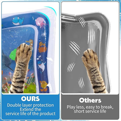 2 Pieces Upgraded Thickened Cat Water Mat,Interactive Cat Toy for Indoor Cats to Exercise, Hunting,Swatting, Anti-Scratch Leak Proof Foldable Water Sensory Play Mat with Fish for Pet Play