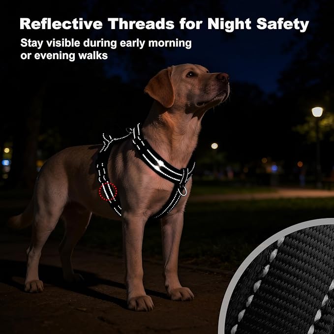 No Pull Dog Harness with Handle, Soft Mesh Padded Adjustable for Small Medium Large Dogs | Reflective Easy Walk Harness with Front Clip for Training, Running & Outdoor (Black, S)