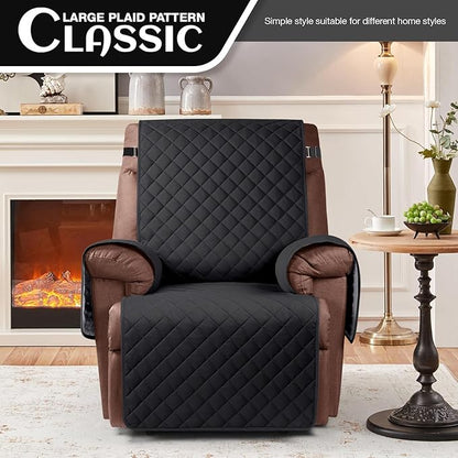KinCam 100% Waterproof Recliner Chair Cover, Reclining Couch Covers for Pets, Dogs, Recliner Couch Slipcover Furniture Protector with Elastic Straps for Kids(28", Black)