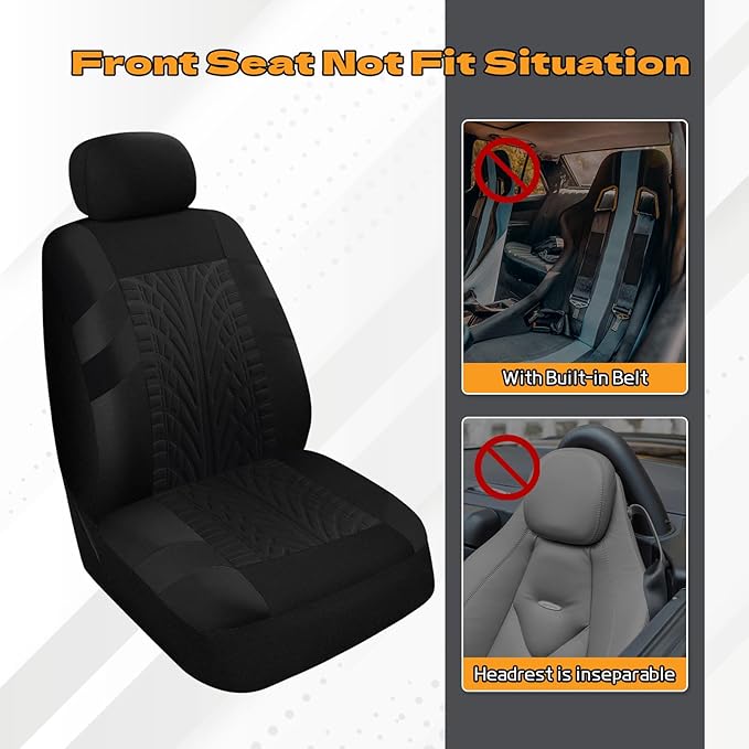 2PCS Car Front Seat Cover with 2 Headrest Covers, Breathable Waterproof Seat Covers for Front Seats, Universal Seats Cover Protector Car Accessories for Most Vehicles (Black)