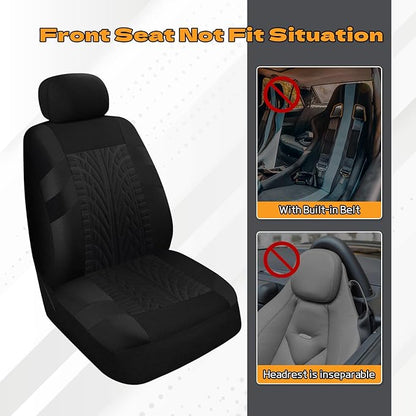 2PCS Car Front Seat Cover with 2 Headrest Covers, Breathable Waterproof Seat Covers for Front Seats, Universal Seats Cover Protector Car Accessories for Most Vehicles (Black)