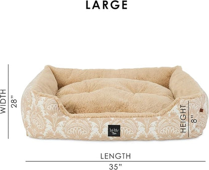Nicole Miller NEW YORK PET Mod Damask Plushy Bolster Pet Bed, Cozy & Calming, Non-Slip Bottom, Machine Washable Cover, Taupe, Large 35"x28"x8"