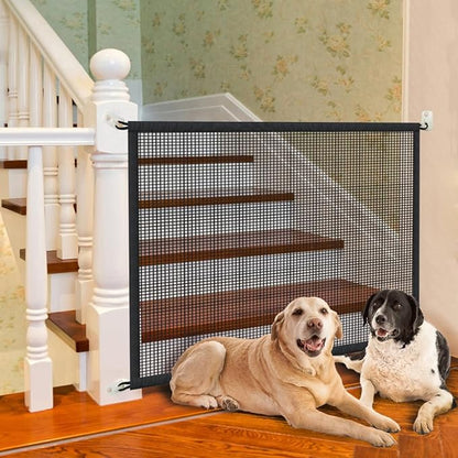 Dog Gate for Stairs Pet Gates for The House: Dogs Screen Mesh Gate for Doorways Stairways Indoor 29 inch Tall, 45 inch Wide, Fits Openings 40'' to 43'' Wide
