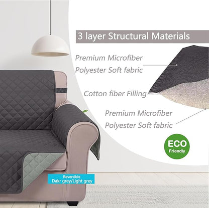 U-NICE HOME Reversible Oversized Chair Covers Quilted Water Repellent Pet Protectors with Elastic Straps(28''Armchair, Dark Grey/Light Grey)