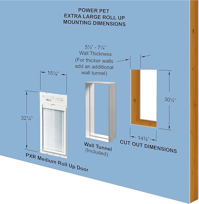 Power Pet Roll Up - Dependable Smart Dog Door, Automatic Pet Collar Operation with or Without App-High Security, Safe, Air Tight and Weatherproof, Space Saving Modern Design (Wall Mount, Extra Large)
