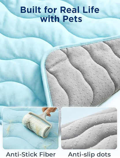 Dog Cooling Mat for Medium Dogs, 35"x24" Breathable Self Cooling Crate Mat for Dogs & Cats, QMAX>0.5 Portable Washable Pet Cooling Mat for Dog Bed, Thickened Cool Fiber Indoor/Outdoor Summer,Blue