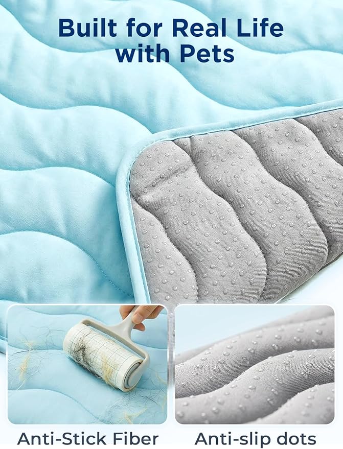 Dog Cooling Mat for Large Dogs, 42"x28" Breathable Self Cooling Crate Mat for Dogs & Cats, QMAX>0.5 Portable Washable Pet Cooling Mat for Dog Bed, Thickened Cool Fiber Indoor/Outdoor Summer,Blue
