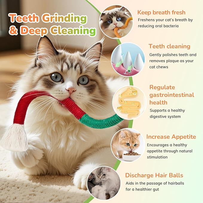 6Pcs Cat Chew Ropes, 23.6inch, Cat Toys for Indoor Cats with Natural Gall Fruit, Interactive Cat Rope Toys for Teeth Cleaning, Boredom Relief, Interactive Kitten Nip Toys and All Breeds