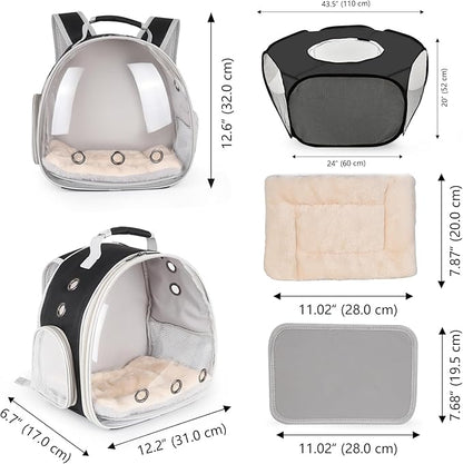 2-Pack Guinea Pig Carrier Backpack and Playpen with Lid, Breathable Pet Playpen Pop Open Exercise Fence, Portable Small Animal Cage for Rabbits, Chinchillas, Squirrel, Lizard, Sugar Glider
