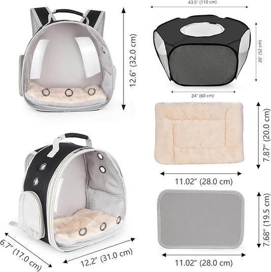 2-Pack Guinea Pig Carrier Backpack and Playpen with Lid, Breathable Pet Playpen Pop Open Exercise Fence, Portable Small Animal Cage for Rabbits, Chinchillas, Squirrel, Lizard, Sugar Glider