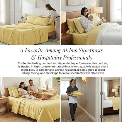 Southshore Fine Living, Inc. 21-Inch California King Sheets Deep Pocket, 6-Piece Cal King Sheet Set, Fitted and Flat Sheet Set, Microfiber Bedding, Muted Gold Pillow Cases, Muted Gold Sheets