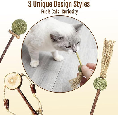 3PCS Natural Catnip Chew Toys | Silvervine & Sisal Rope | Dental Care & Anxiety Relief | Indoor Cats 6+ Months | Teething Kitten Toys
