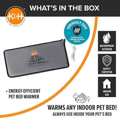 K&H Pet Products Pet Bed Warmer, Turn Any Pet Bed Into a Heated Cat or Dog Bed, Waterproof Indoor Heated Warming Pad Insert, Automatic Temperature, Safety Listed - Large 24.5 X 11.75in Gray