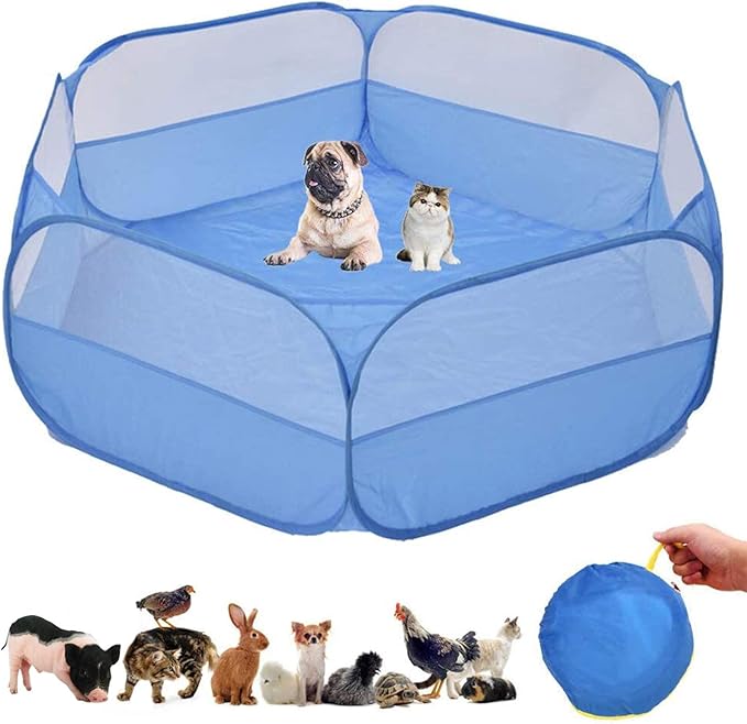 Small Animal Cage, Pet Playpen, Play Tent, Indoor/Outdoor Bedding Fence, Portable Pen for Hamster, Guinea Pig,Bunny, Puppy, Ferret, Rat, Cat, Chinchilla, Bearded Dragon, Hedgehog (nocover-Blue)