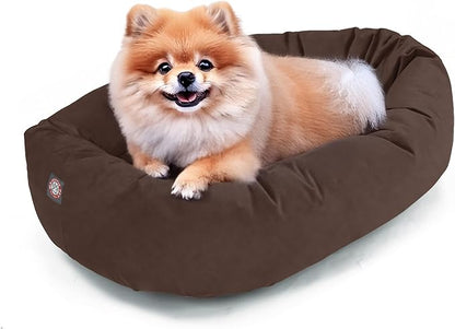 Majestic Pet Suede Shredded Memory Foam Mix Calming Dog Bed Washable - Cozy Soft Round Dog Bed with Spine for Head Support - Fluffy Donut Dog Bed, 24 Inch, Chocolate