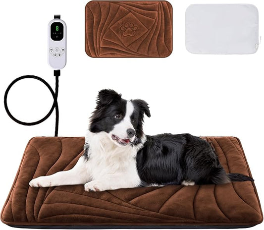 Large Dog Heating Pad with Washable Cover, Soft Plush Pet Heating Pad with 9 Adjustable Temperature, Timer, Chew-Resistant Cord, Waterproof Electric Heated Pet Bed Mat for Dogs and Multi-Cats