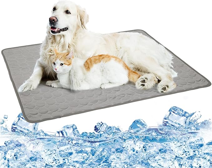 Washable Dog Mat Ice Silk Cooling Mat for Dogs Pet Self Pad Blanket Dog Pad for Indoor & Outdoor Car Seats (40x28 in, Light Grey)