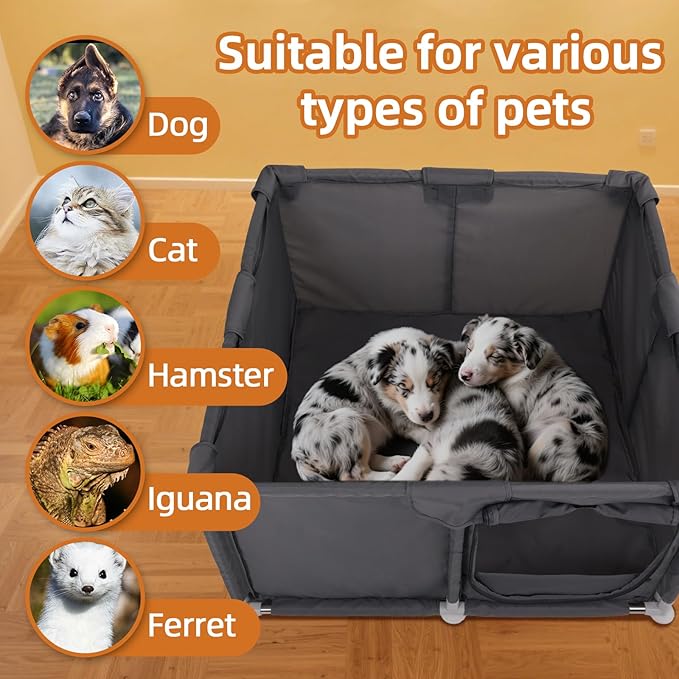 Puppy Playpen Indoor for Small Pets, 37"x37"x18.5" Dog Playpen with Zipper Door, Portable Oxford Fabric Pet Pen Anti-Tipping Design for Puppies, Kittens, Rabbits