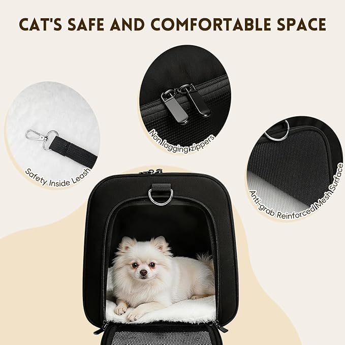 Cat Carrier Soft, Dog Carriers for Small Dogs/Large Cats (Up to 16lbs), with High Breathability, Shoulder Strap, Removable Pad, Pet Carrier Airline Approved, for Home Outdoor Travel (Black)