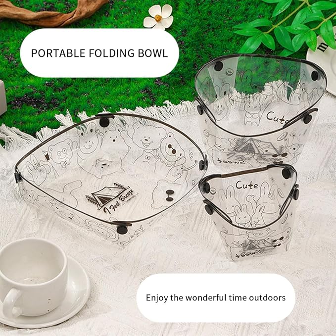 6 Pack Collapsible Storage Bowls Transparent Foldable Outdoor Cutlery Plate,Bowl,Cup, Lightweight Easy To Clean, for Meal Prep, Camping, Hiking, Picnics, Travel, Reusable