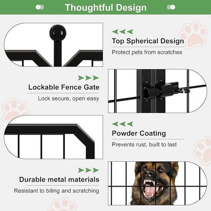 Dog Playpen for Indoor & Outdoor, 24 inch 16 Panels Metal Puppy Playpen for Puppies/Small Dogs, Large Dog Pen with 2 Doors, Sutible for Yard, Camping, Travelling, Black