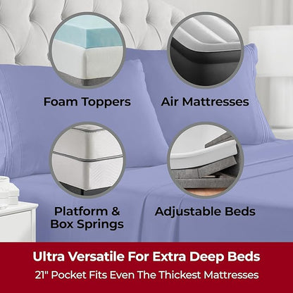 Mellanni Extra Deep Twin Sheets - 3 PC Iconic Collection Bedding - Hotel Luxury, Ultra Soft, Cooling Bed Sheets - Wrinkle, Fade, Stain Resistant (Twin, Royal Blue)