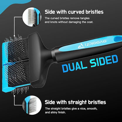 iToleeve Dual Flex Slicker Brush Dog Brush, Gentle Grooming Tool for Sensitive Dogs & Cats - Ideal for Long Hair, Removes Undercoat, Tangles, and Knots
