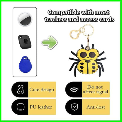 Leather Keychain Holder Case Compatible with AirTag,Cute Protective Cover with Keyring,Anti-Scratch Finder GPS Tracker Case for Wallet Keys,bag,pets,Backpack(Spider Yellow)