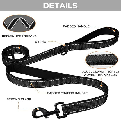 Joytale Dog Leash Heavy Duty for Large Dogs that Pull, Double Handle for Traffic Control, Double-Sided Reflective Leashes for Large Medium Dogs Night Safety, 4FT, Black