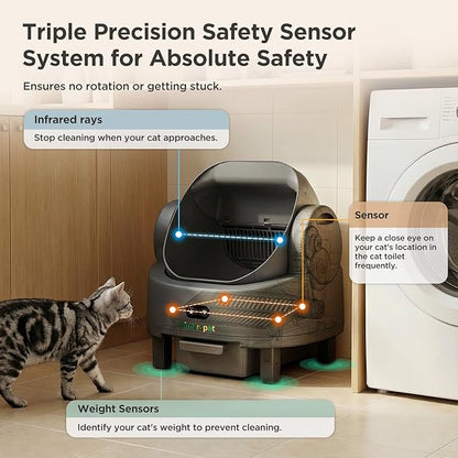 Gimars Open Top Design Self Cleaning Litter Box, Automatic Cat Litter Box for Multiple Cats & Senior Cats, App Control with Safety Sensors, Low Odor, Includes Trash Bags & Litter Mat