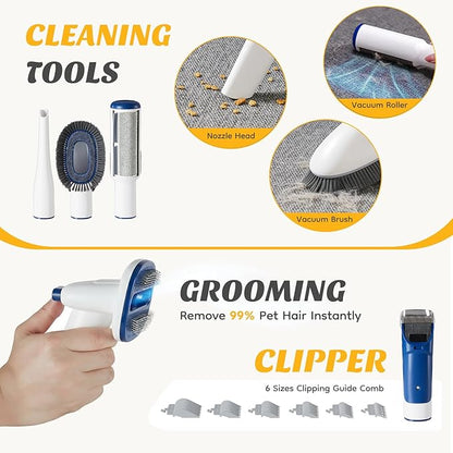 NEWBULIG 5-in-1 Pet Grooming Vacuum Kit, 2.5L Dust Cup, 3 Suction Modes and 5 Groomer Tools, Dog Clippers with Cordless Low Noise for Cats, Dogs Other Animals Hair Trimmer