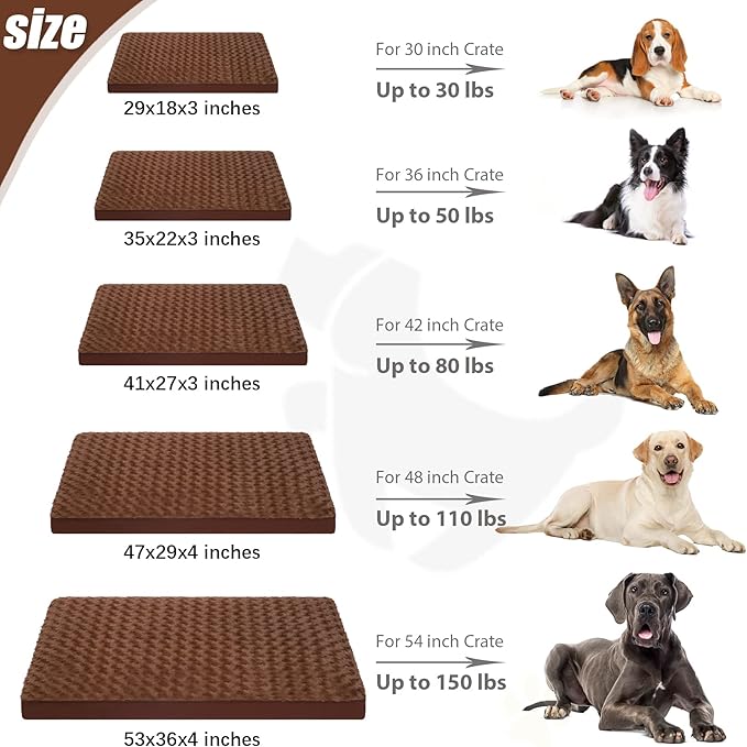 Dog Crate Bed Waterproof Jumbo Dog Beds for Extra Large Pets Rose Velvet Soft Fluffy Washable with Removable Cover & Anti-Slip Bottom, 47 x 29 Inch, Brown