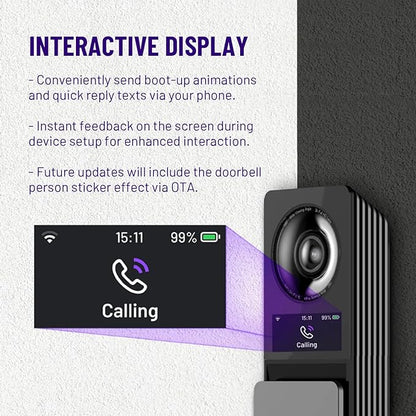 Wireless Video Doorbell w/Smart Lock Set - Incl. Chime, Dual Cameras, 5MP 3K QHD, 2'' Screen & 32GB eMMC, Motion Detection & Real-time Alert, 2-Way Audio, Door Bell and Keyless Entry Front Door Lock