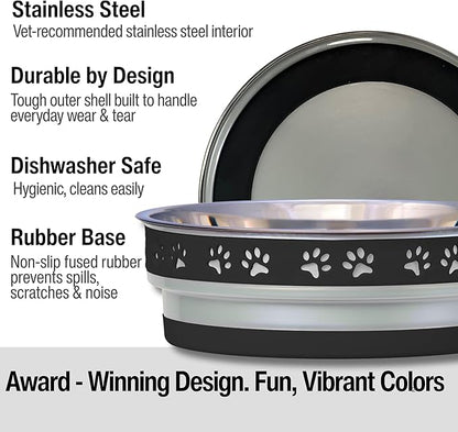 Loving Pets Corsa Dog Bowls- Stainless Steel Dog & Cat Bowls - Spill Proof Dog Food Bowl, Cat Bowl, Puppy Essentials & Pet Supplies Great for Home & Travel (Large 35-65 lbs, Stealth Black)