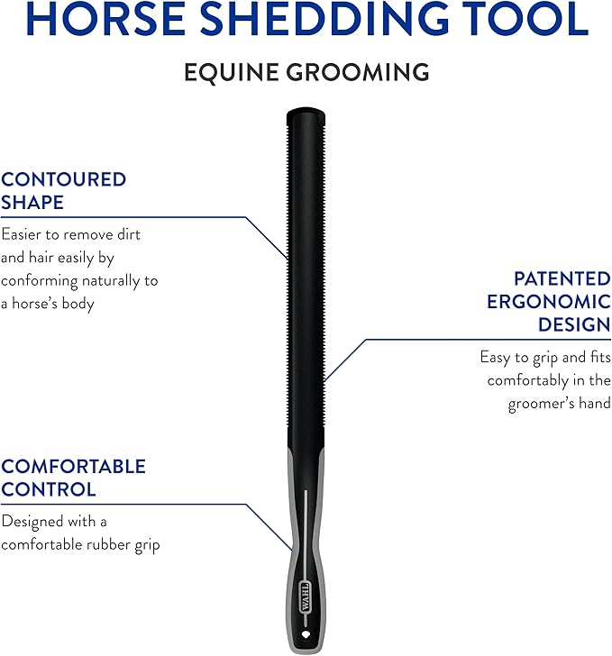 Wahl Professional Animal Equine Grooming Horse Shedding Tool (#858714) - Contoured Horse Shed Tool - Horse Hair Shedder & Deshedder - Removes Hair & Dirt - Horse Grooming Supplies - Black