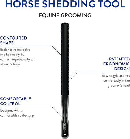 Wahl Professional Animal Equine Grooming Horse Shedding Tool (#858714) - Contoured Horse Shed Tool - Horse Hair Shedder & Deshedder - Removes Hair & Dirt - Horse Grooming Supplies - Black