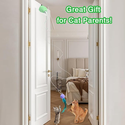 Cat Toys Interactive for Indoor Cats, Rechargeable Toy Hanging Door Electric with 4pcs Feathers Toys for Bored Kittens (Green)
