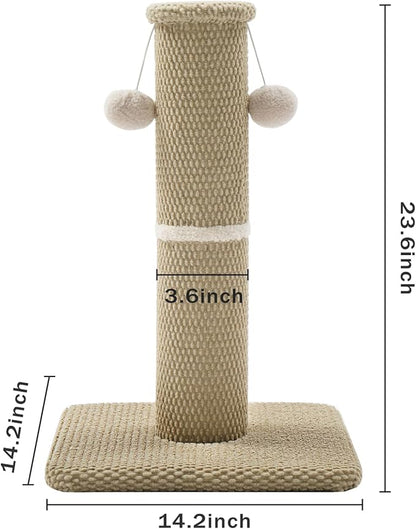 Made4Pets Tall Cat Scratching Post, 23.6" Modern Cat Scratcher with Hanging Balls, Heavy Duty and Thicker Scratching Post for Indoor Cats Adults, Sturdy Base Cat Scratch Post, Beige