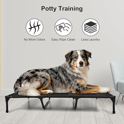 Raised Dog Bed Cooling Cot for Indoor Outdoor Use Portable Waterproof Mesh Pet Bed Washable for Large Medium Small Dogs, Black