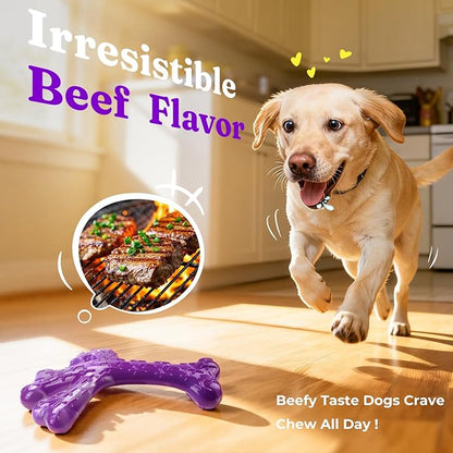 Frienhund Indestructible Tough Dog Toys for Aggressive Chewers - 2 Pack Beef and Bacon Flavored Chew Bone for Large Dogs 20-90 lbs, Long Lasting & Keep Them Busy (XL Cactus) Dark Purple & Dark Green