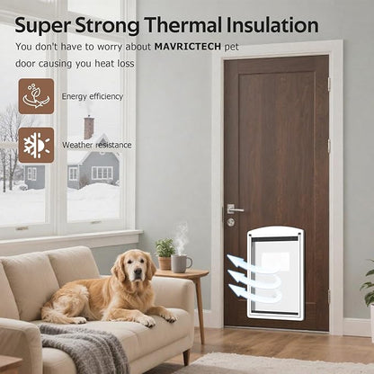 [MAVRICTECH] Doggie Door for Door, Doggy Door for Exterior Door with Steel Frame and Telescoping Tunnel, Dog Door with Two Magnetic Flaps and Two Sliding Lock Panels, for Pets Up to 40LBS, White