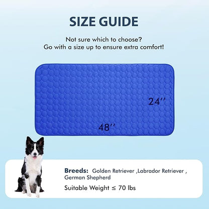 MICROCOSMOS Summer Cooling Mat & Sleeping Pad- Water Absorption Top, Materials Safe, Easy Carry, EZ Clean. Keep Cooling for Pets, Kids and Adults.(Dark Blue, 48" x24")