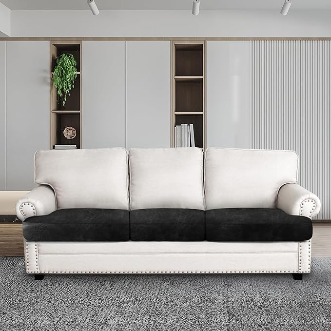 ANARACHON Leather Look Couch Cushion Covers Sofa Seat Slipcovers Sets Couches Furniture Protector for Sectional Armchair Loveseat Pets Kids Stretch Spandex Fabric (3 T-Cushion Sofa, Brown)