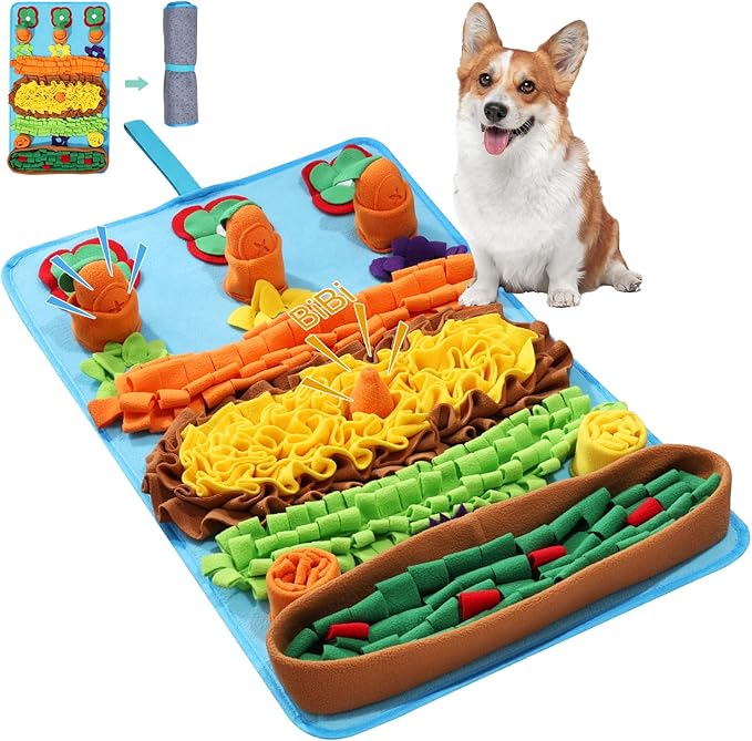 ORIA Snuffle Mat for Dogs, 32''x20'' Dog Puzzle Mat with 4 Squeaky Carrots, for Boredom, Mental Stimulation, Stress Relief, Slow Feeder Dog Treat Mat for Small Medium Large Dogs